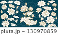 Elegant Lotus Flower Set with Leaves 130970859