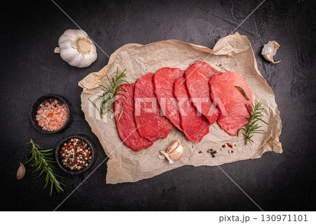 Raw sliced beef or lamb tenderloin meat 130971101