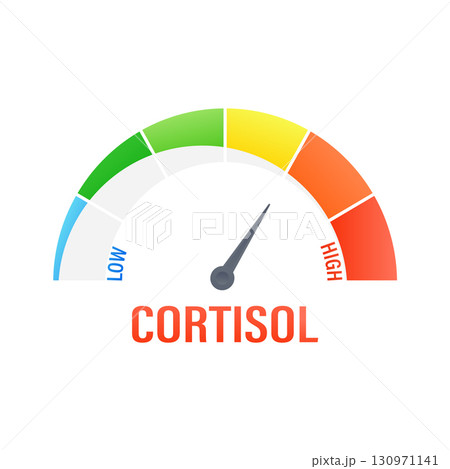 Cortisol stress hormone level measuring indicator with colorful speedometer Cortisol stress hormone level measuring indicator with colorful speedometer 130971141