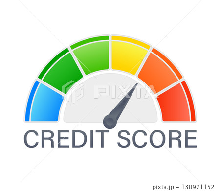Credit score meter measuring credit rating report 130971152