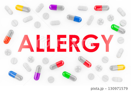 Allergy concept with pills and medical capsules. 3D rendering 130971579