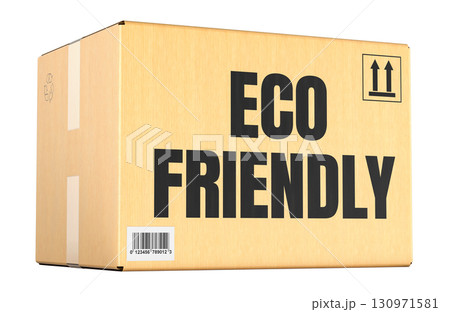 Eco Friendly cardboard box, recyclable packaging. 3D rendering Eco Friendly cardboard box, recyclable packaging. 3D rendering 130971581