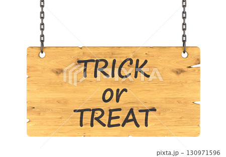 Trick or Treat wooden sign, Halloween decoration. 3D rendering 130971596