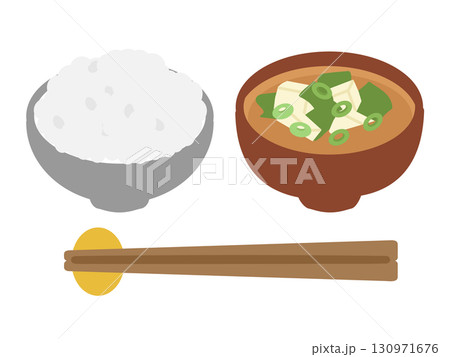 ごはんと味噌汁　イラスト 130971676