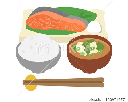 鮭定食　イラスト 130971677