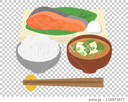 鮭定食　イラスト 130971677
