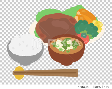 Hamburger steak set meal illustration 130971679