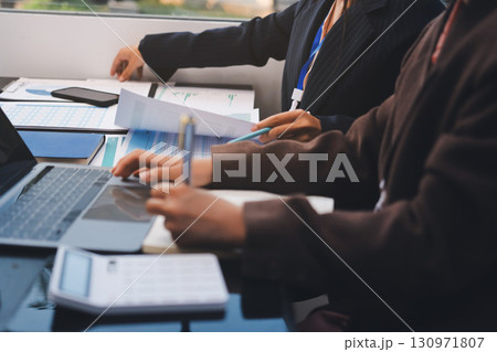 Success, audience with an applause and in a business meeting at work with a lens flare together. Achievement or celebration, motivation and businesspeople clapping hands for good news or support 130971807