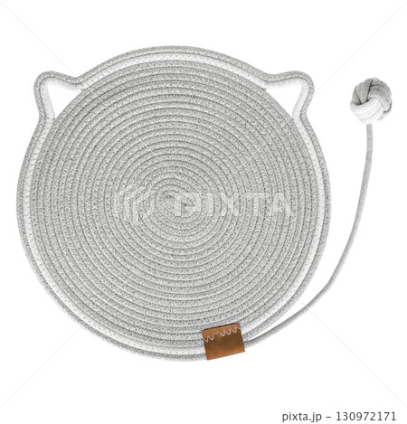 Cat bed mat with toy on white background 130972171