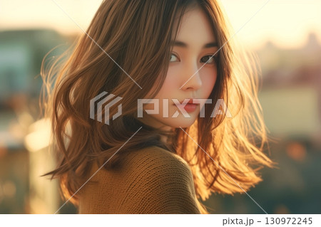 街中で撮影する美しい女性・ヘアスタイル・ファッション「AI生成画像」 130972245