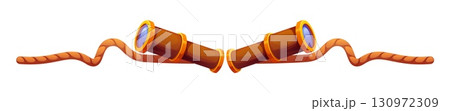 Marine and nautical divider, pirate and corsair border frame, piracy decoration with cartoon spyglasses connected by a winding rope. Vector decorative corsair themed element for adventure sea games Marine and nautical divider, pirate and corsair border frame, piracy decoration with cartoon spyglasses connected by a winding rope. Vector decorative corsair themed element for adventure sea games 130972309