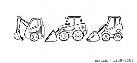 Construction machines working together to excavate and move materials in a building site Construction machines working together to excavate and move materials in a building site 130972508