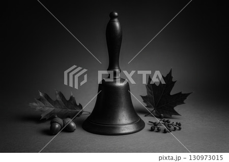 School Bell on Gradient Background with Fall Accents, Back to School Illustration 130973015