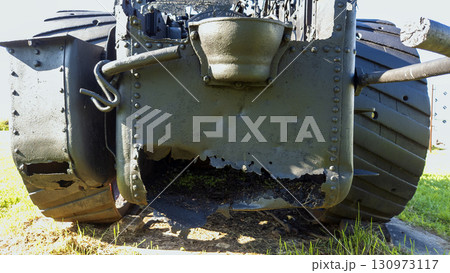 Nitra, Slovakia - September 4, 2025: A vintage traction engine on the grounds of the Agricultural University of Nitra. Rear view. Close-up. Nitra, Slovakia - September 4, 2025: A vintage traction engine on the grounds of the Agricultural University of Nitra. Rear view. Close-up. 130973117