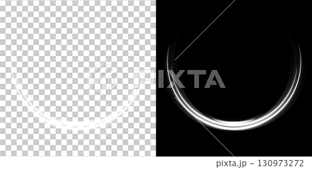 左が透明で右が黒背景の白く光るカーブストローク 左が透明で右が黒背景の白く光るカーブストローク 130973272