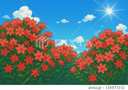 ツツジ 青空 アニメ調 ツツジ 青空 アニメ調 130973332