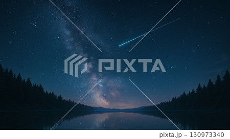 流れ星と天の川が広がる幻想的な夜空 流れ星と天の川が広がる幻想的な夜空 130973340