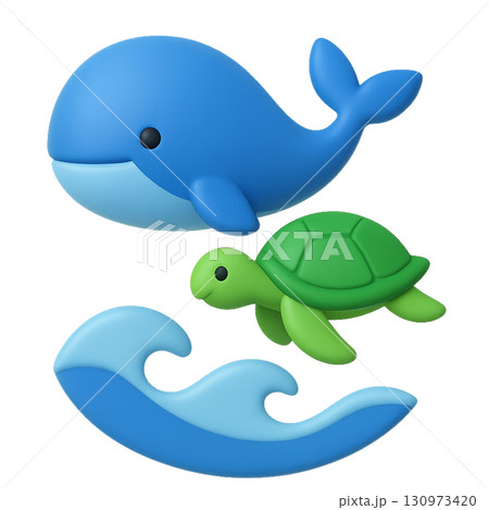 くじらとカメが泳いでいる3d素材 くじらとカメが泳いでいる3d素材 130973420