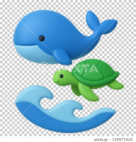 くじらとカメが泳いでいる3d素材 くじらとカメが泳いでいる3d素材 130973420