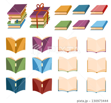 おしゃれで落ち着いた色合いの本のイラストセット おしゃれで落ち着いた色合いの本のイラストセット 130973444