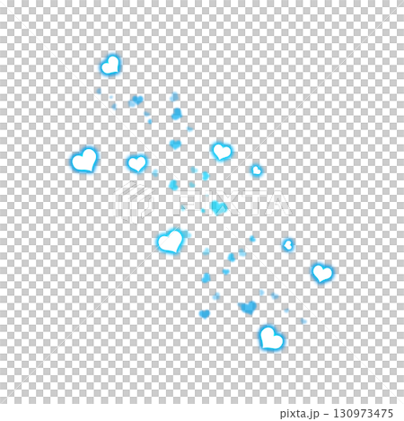 透明背景に青く光るハートの粒子 130973475
