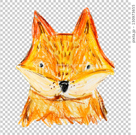 Cute oil pastel painting orange fox head with textured fur illustration. Hand drawing with crayon pencils forest animal summer portrait for greeting card design, nursery poster, invitation, sticker Cute oil pastel painting orange fox head with textured fur illustration. Hand drawing with crayon pencils forest animal summer portrait for greeting card design, nursery poster, invitation, sticker 130973655