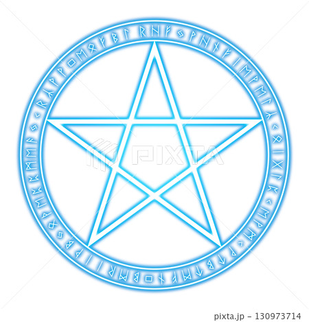青に光るルーン文字と五芒星の魔法陣(透明背景) 青に光るルーン文字と五芒星の魔法陣(透明背景) 130973714