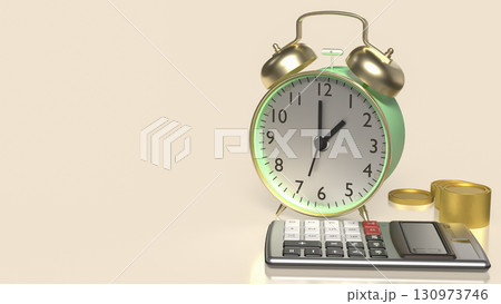 The Clock and calculator for Saving or Earn concept 3d Rendering. The Clock and calculator for Saving or Earn concept 3d Rendering. 130973746