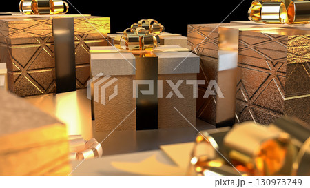 The Gold gift box for  Holiday or celebration concept 3d Rendering. 130973749