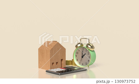 The Clock and House  for Building  or Property concept 3d Rendering. 130973752