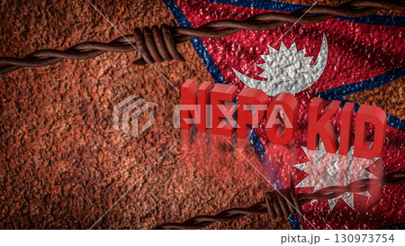 The Nepo Kid and Nepal flag for Crisis concept 3d Rendering. The Nepo Kid and Nepal flag for Crisis concept 3d Rendering. 130973754