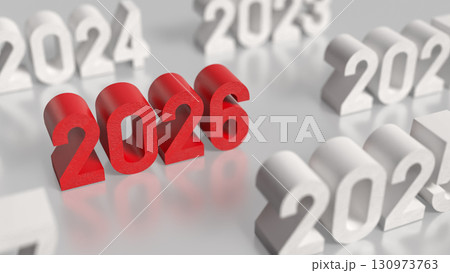 The Red 2026 for New year or celebration concept 3d Rendering. The Red 2026 for New year or celebration concept 3d Rendering. 130973763