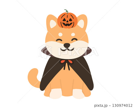 ハロウィンの仮装をした柴犬のイラスト 130974012