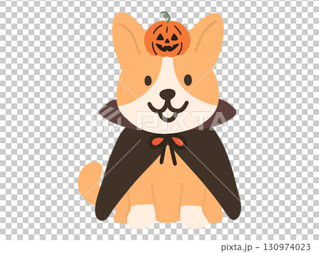 ハロウィンの仮装をしたコーギー犬のイラスト 130974023
