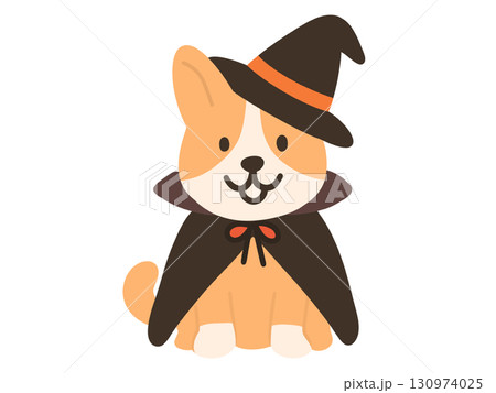 ハロウィンの仮装をしたコーギー犬のイラスト ハロウィンの仮装をしたコーギー犬のイラスト 130974025