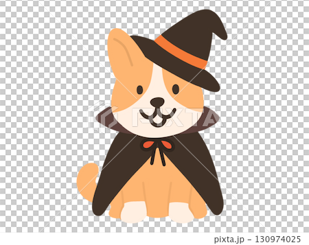 Illustration of a Corgi dog dressed up for Halloween 130974025
