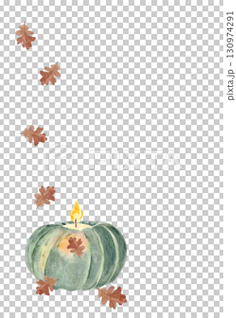 Pumpkin candle with oak leaves watercolor isolated on white. Cozy autumn harvest composition perfect for Thanksgiving, Halloween cards, home decor, rustic seasonal posters, botanical designs. Autumn Pumpkin candle with oak leaves watercolor isolated on white. Cozy autumn harvest composition perfect for Thanksgiving, Halloween cards, home decor, rustic seasonal posters, botanical designs. Autumn 130974291