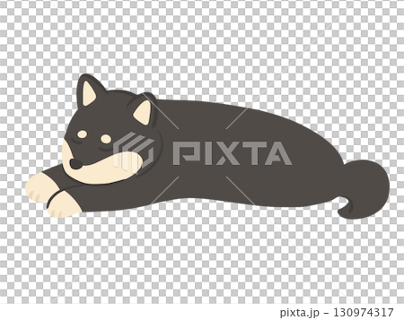 伏せをして寝ている黒柴のイラスト 130974317