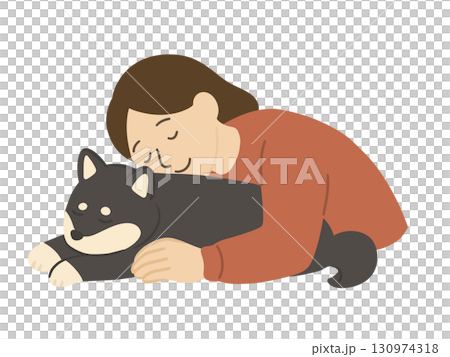 黒柴に抱きつく女性　犬吸い 130974318