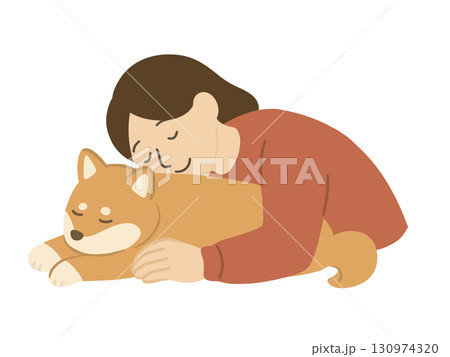 柴犬に抱きついて犬吸いをする女性のイラスト 柴犬に抱きついて犬吸いをする女性のイラスト 130974320