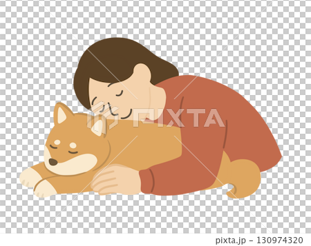 一名女子抱著柴犬吸吮的插圖 一名女子抱著柴犬吸吮的插圖 130974320