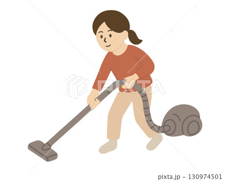 年末大掃除断捨離 掃除機をかける女性のイラスト 年末大掃除断捨離 掃除機をかける女性のイラスト 130974501