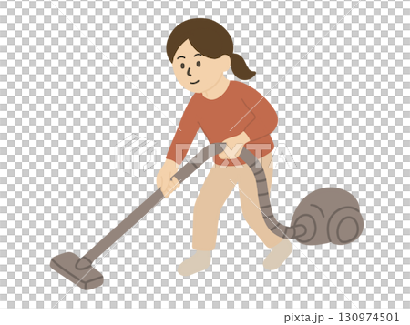 年末大掃除断捨離 掃除機をかける女性のイラスト 年末大掃除断捨離 掃除機をかける女性のイラスト 130974501