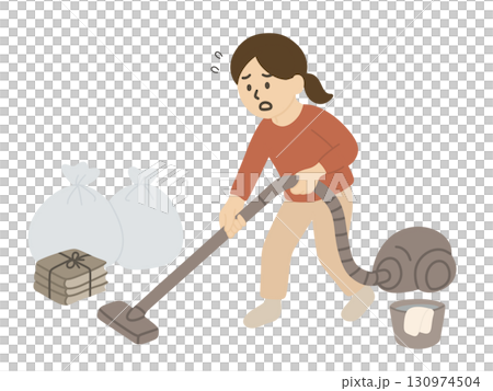 年末大掃除断捨離 掃除機をかける女性のイラスト 年末大掃除断捨離 掃除機をかける女性のイラスト 130974504