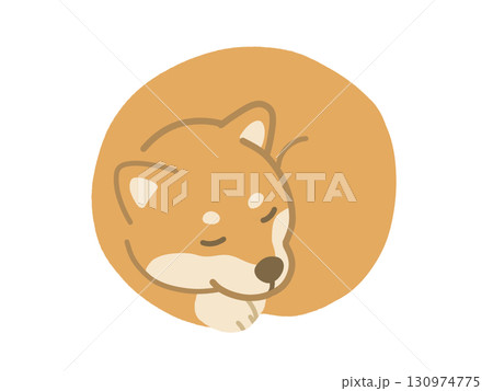 丸まって寝ている柴犬のイラスト　ワンモナイト 130974775