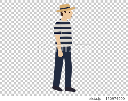 イタリアの観光名所ヴェネツィアの風景イラスト　ゴンドラを漕ぐ男性 130974900