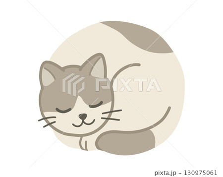 丸まって寝ている猫のイラスト　ニャンモナイト 130975061