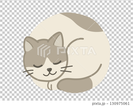 丸まって寝ている猫のイラスト　ニャンモナイト 130975061