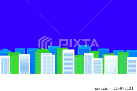 都市風景　街並み　ビル　ホワイトスペース　グリーン　ブルー 130975121