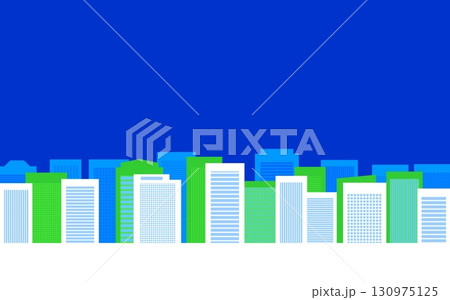 都市風景　街並み　ビル　ホワイトスペース　グリーン　ブルー 130975125